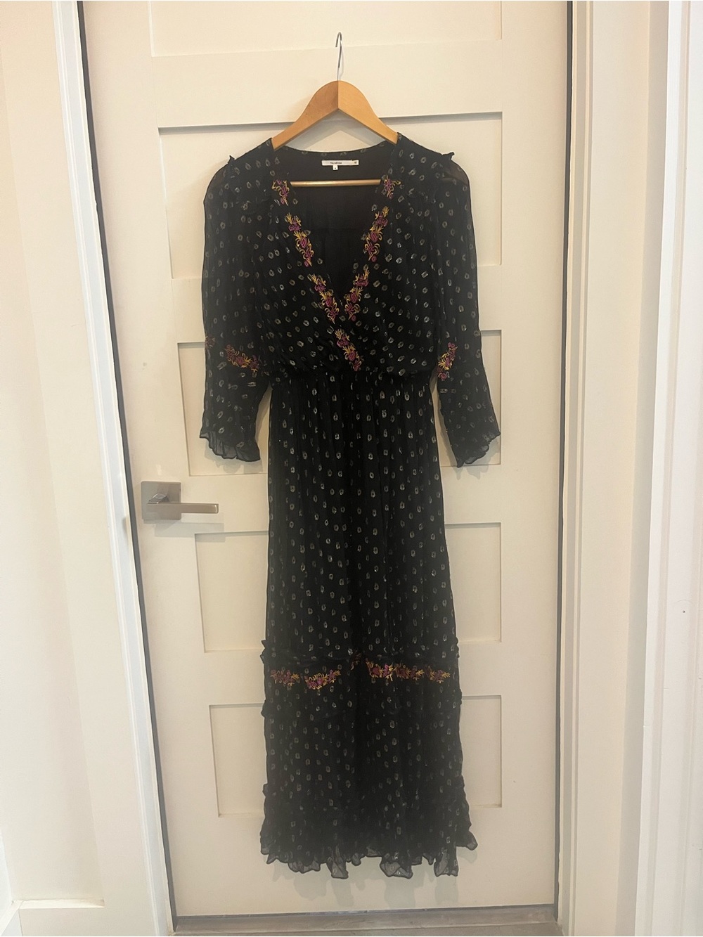 Tularosa Black Maxi Dress with Floral Embroidery